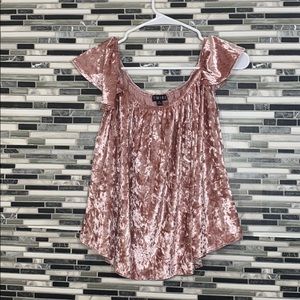 T.I.MI.N.G Pink Velvet off the Shoulder Shirt